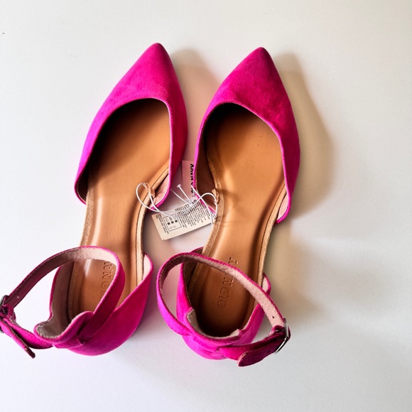 Old Navy Women's Pointy Toe Low Heel Ankle Strap Flats Polarized Pink Sz 7 - Picture 6 of 10